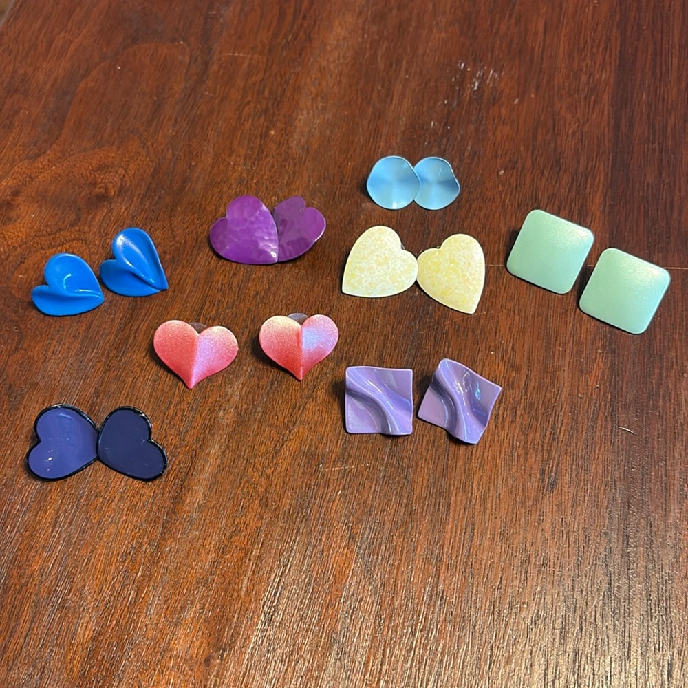 #16 Vintage Earring Lot of 8- Stud Heart and Fun Shape Earrings